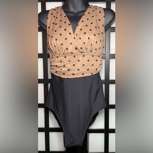 WOMENS SWIMSUIT | TAN BLACK POLKA DOT | SIZE 8